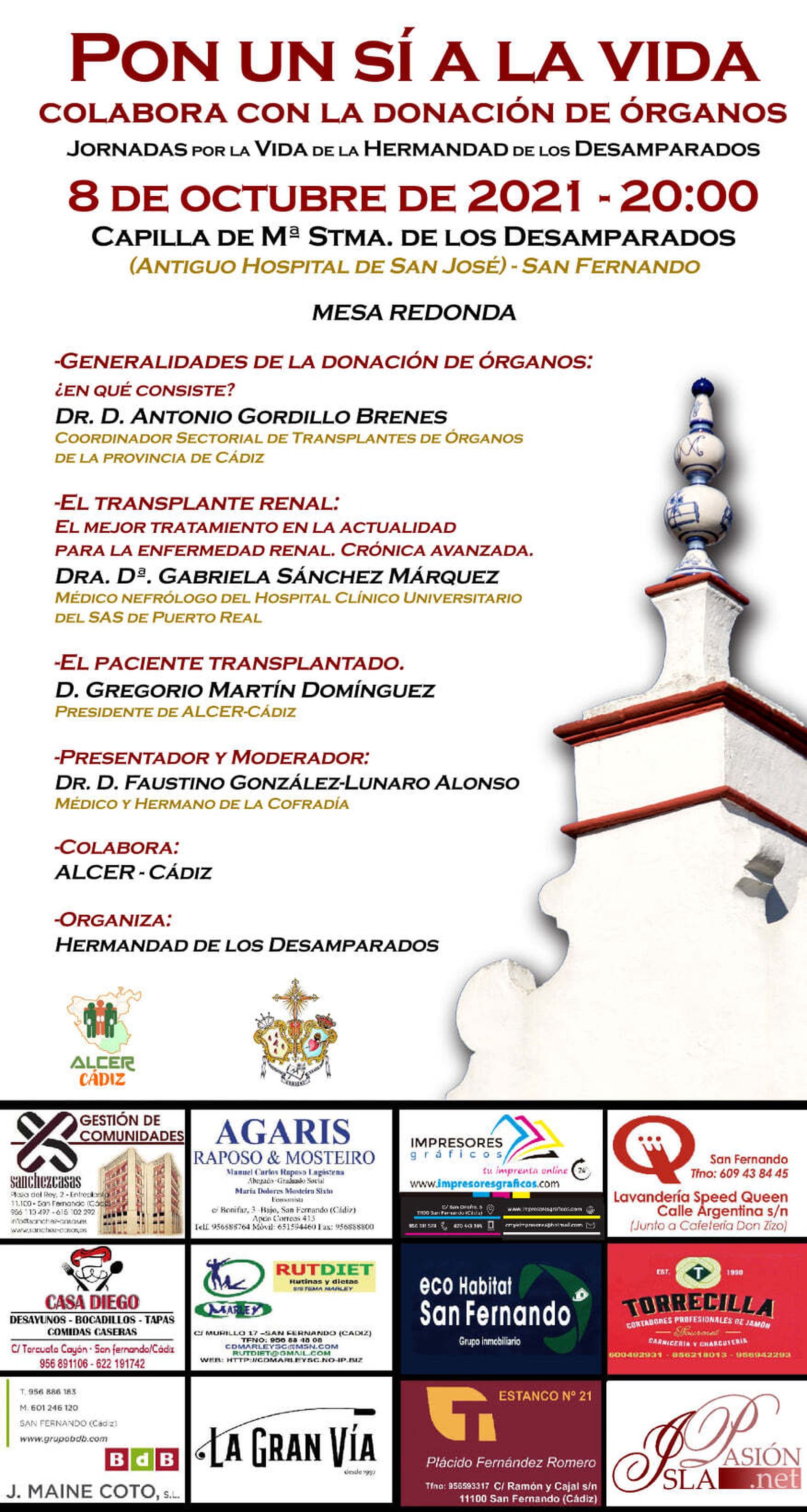 Cartel anunciador de la mesa redonda de la hermandad de los Desamparados: