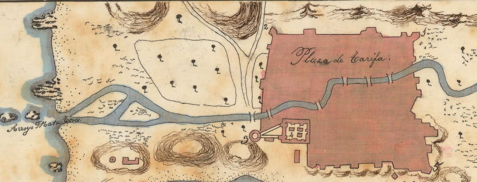 Plano de Tarifa fechado en 1874 en el que se reconoce el arroyo atravesando el centro de la población.