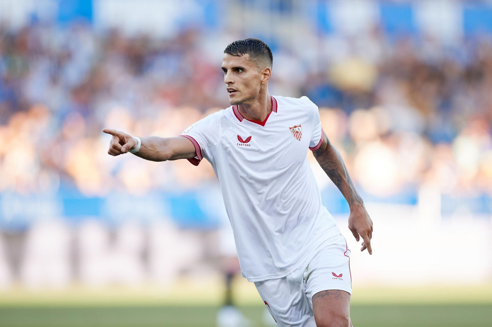 Lamela celebra un gol como jugador del Sevilla.