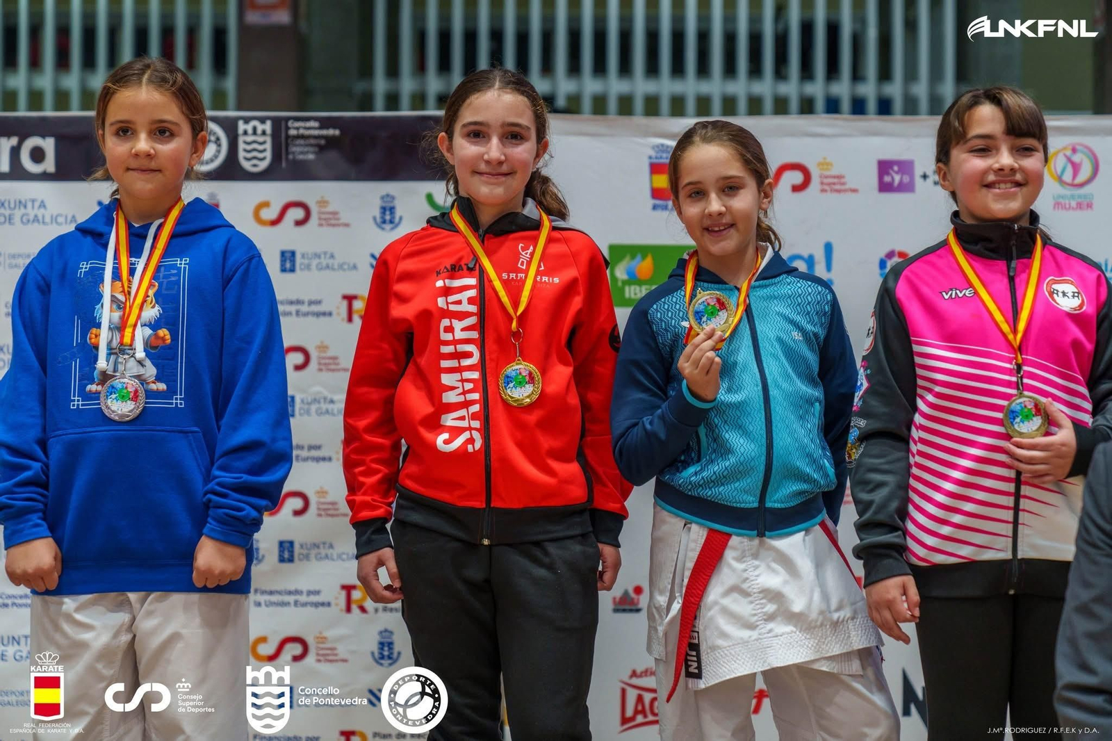 Podio de la final de la Liga Nacional femenina Iberdrola celebrada en Pontevedra durante el pasado fin de semana.
