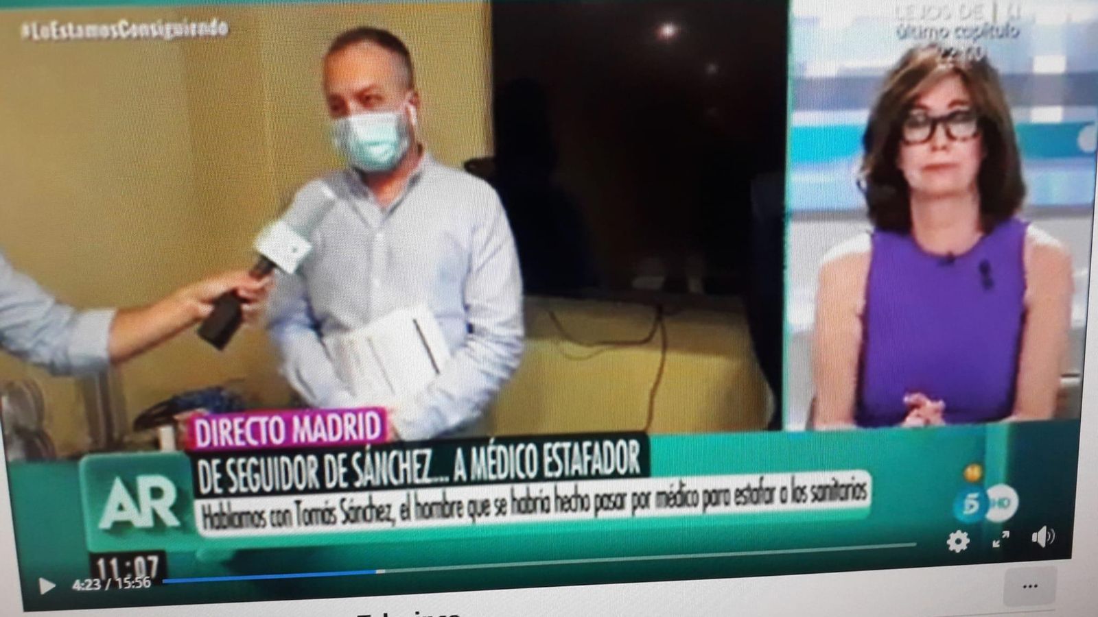 Captura de un programa de Ana Rosa Quintana con Tomás Sánchez Pacheco defendiendo su inocencia tras hacerse pasar por médico. Captura de un programa de Ana Rosa Quintana con Tomás Sánchez Pacheco defendiendo su inocencia tras hacerse pasar por médico.