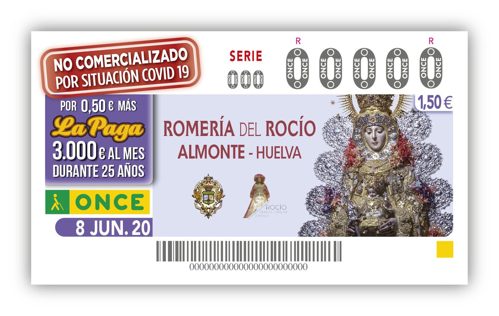 El cupón de la ONCE no comercializado por Covid-19 que hacía un homenaje al Rocío.