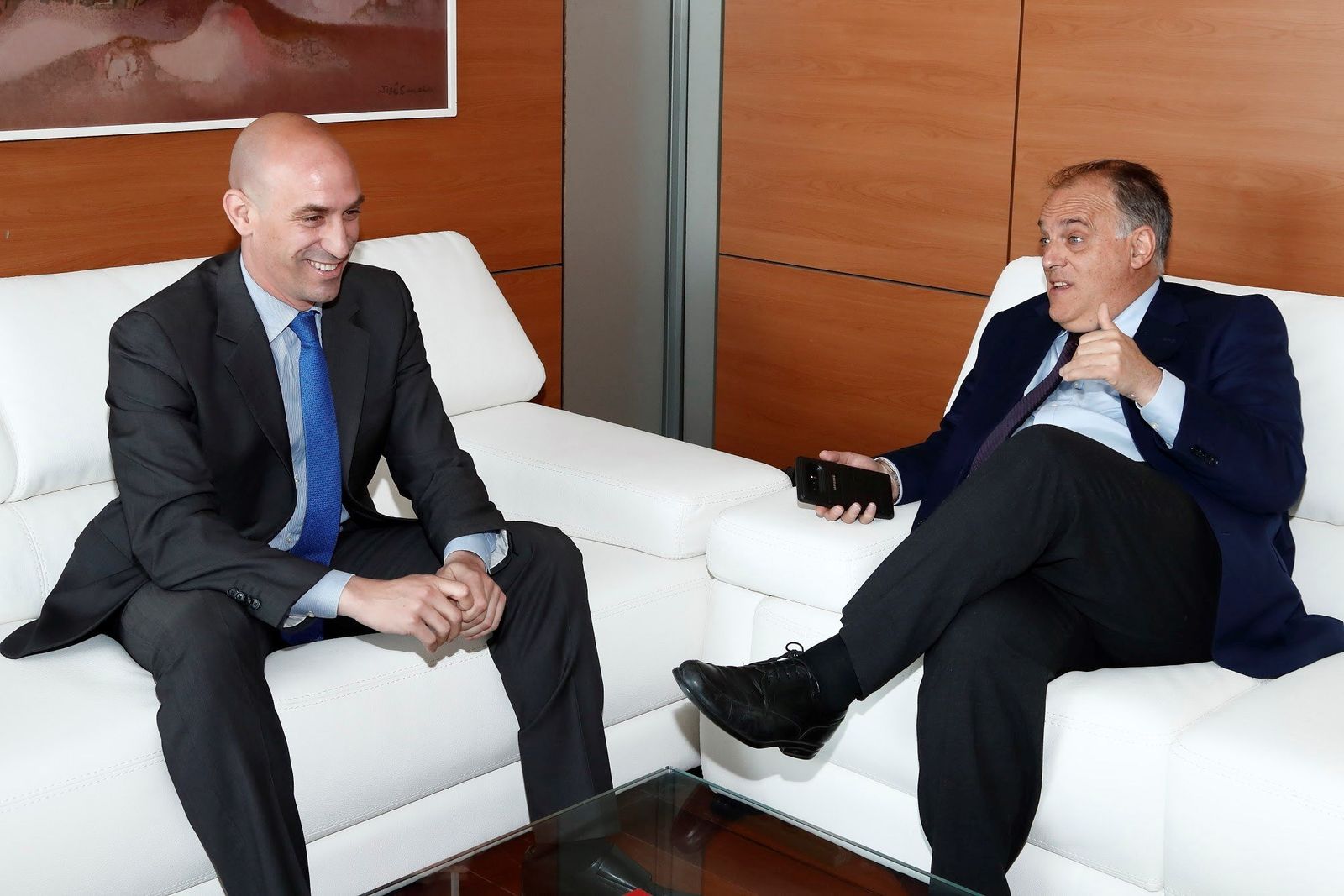 Luis Rubiales y Javier Tebas, durante la reunión en Las Rozas