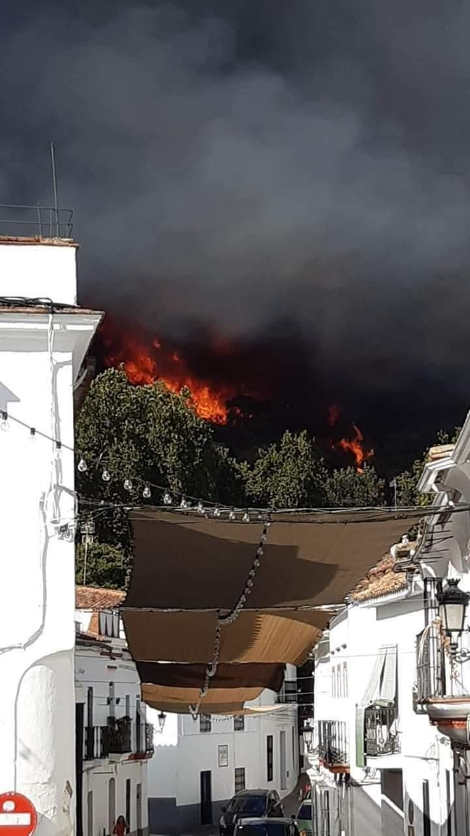 Las llamas y el humo denso, muy cerca del pueblo almonasterense.
