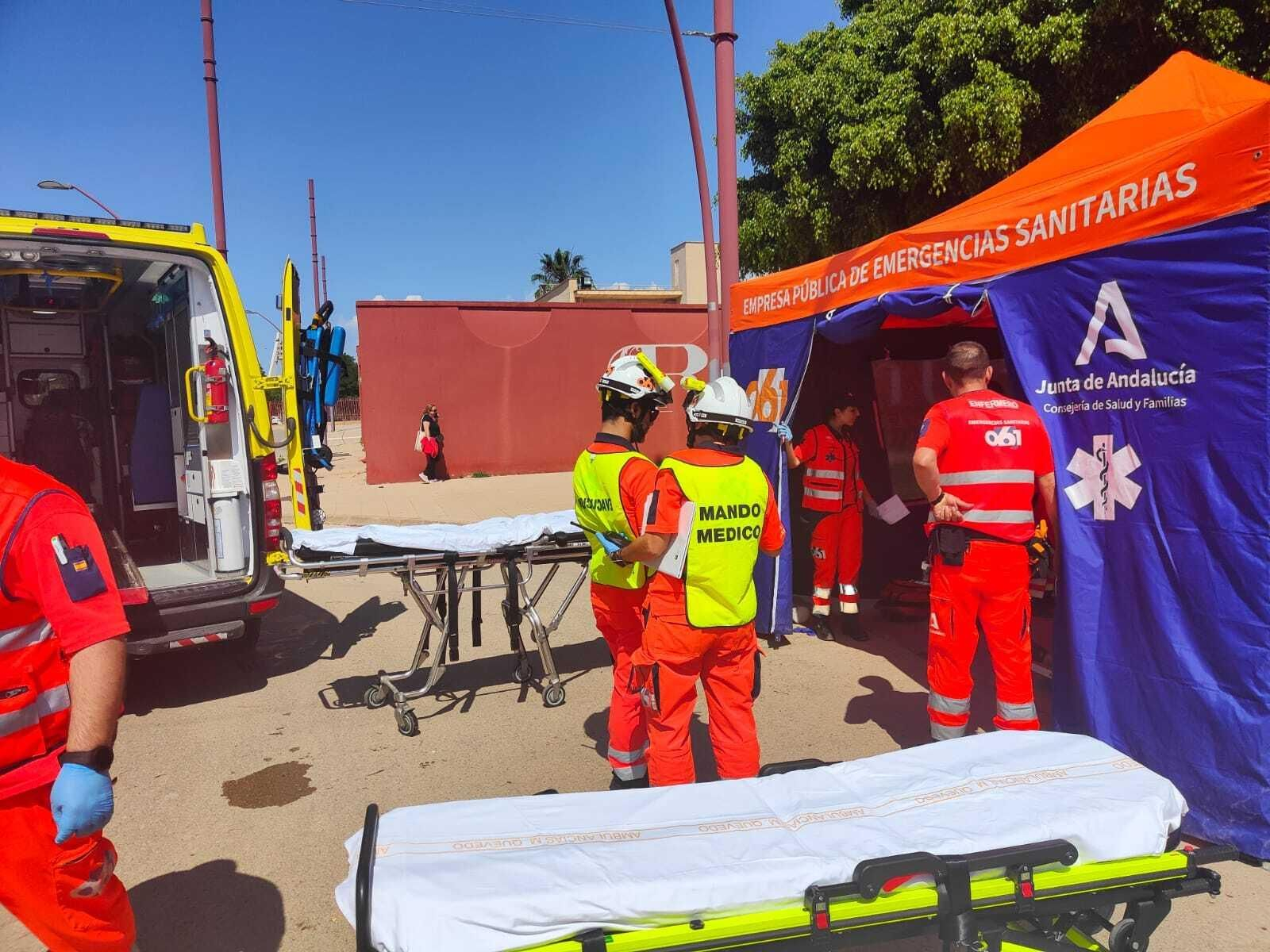 Imágenes del simulacro de emergencias sanitarias en el recinto ferial de Almería
