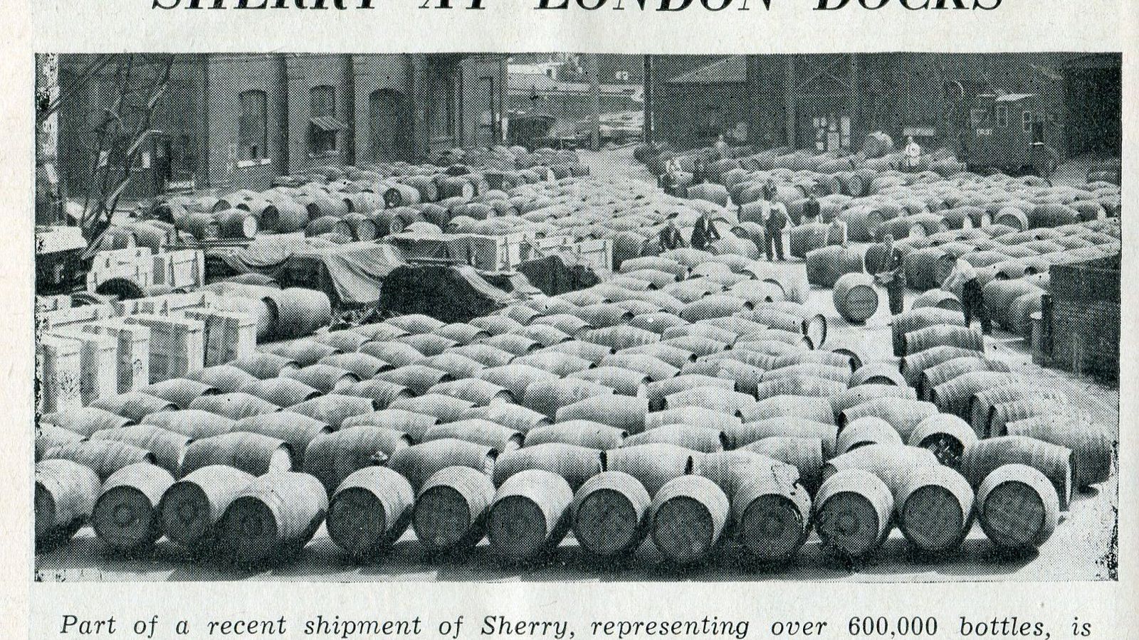 Barriles de jerez en una de las dársenas de Londres, 1964.
