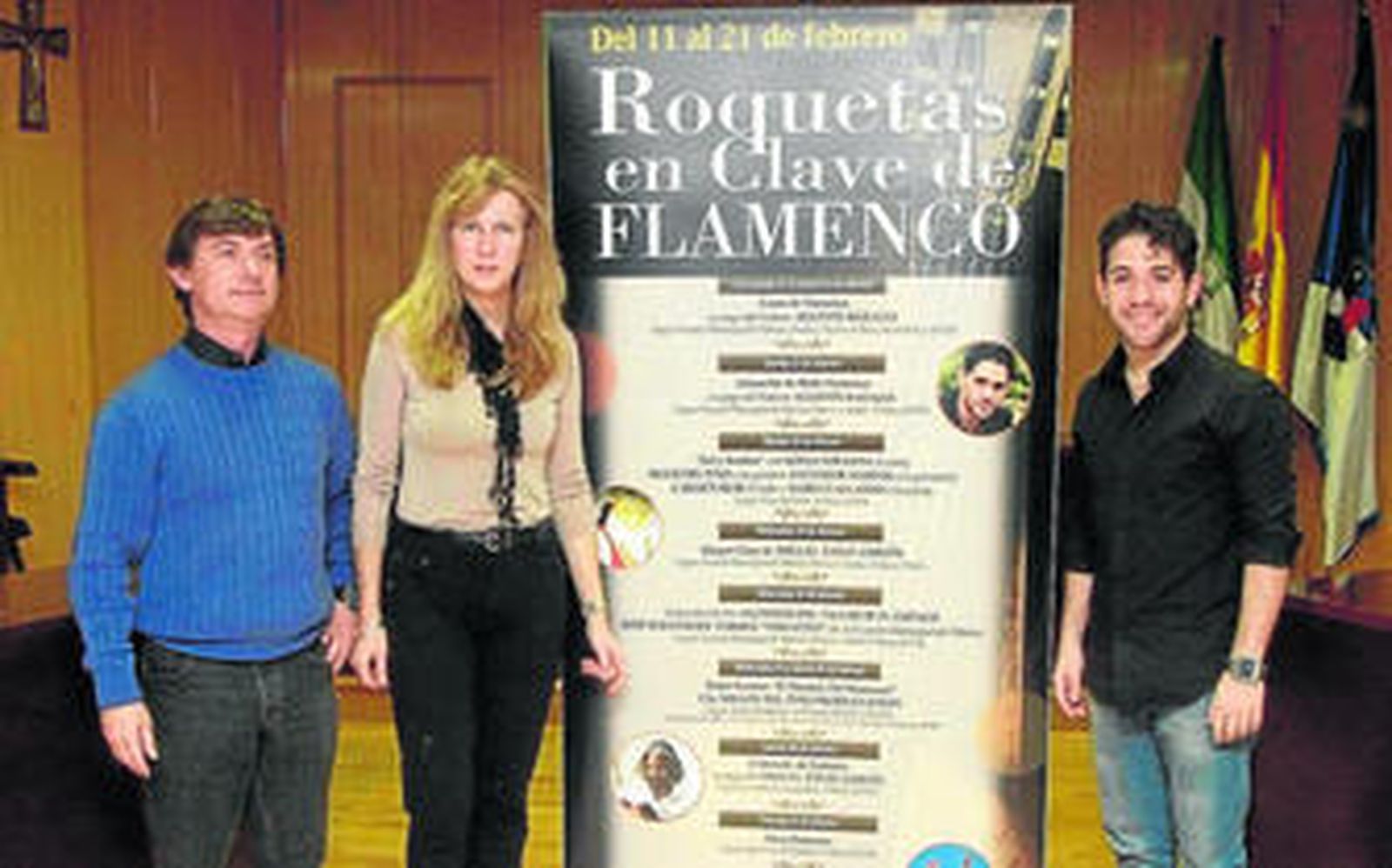 La concejala de Cultura, María Dolores Ortega junto a Manuel Cruz, jefe del área de Cultura, y el bailaor, Agustín Barajas.