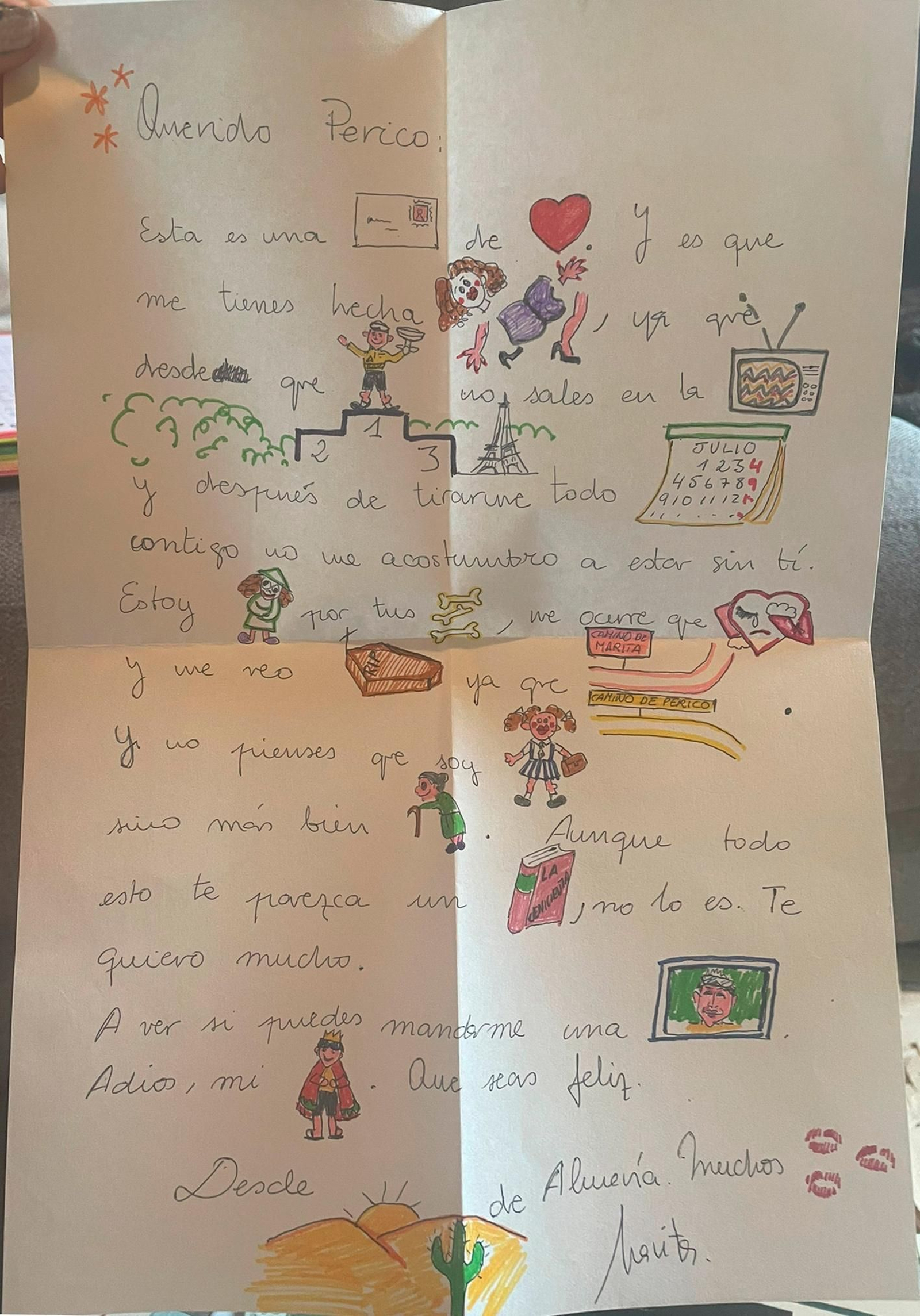 La carta que recibió Perico Delgado desde Vera en 1988.