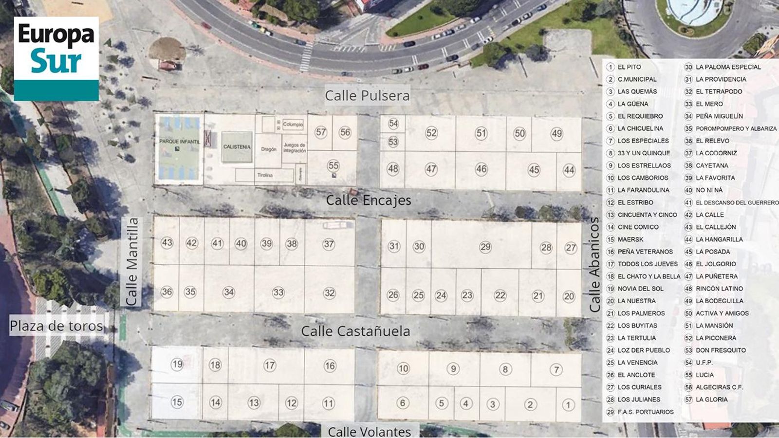 El mapa de las casetas de la Feria Real de Algeciras de 2022.