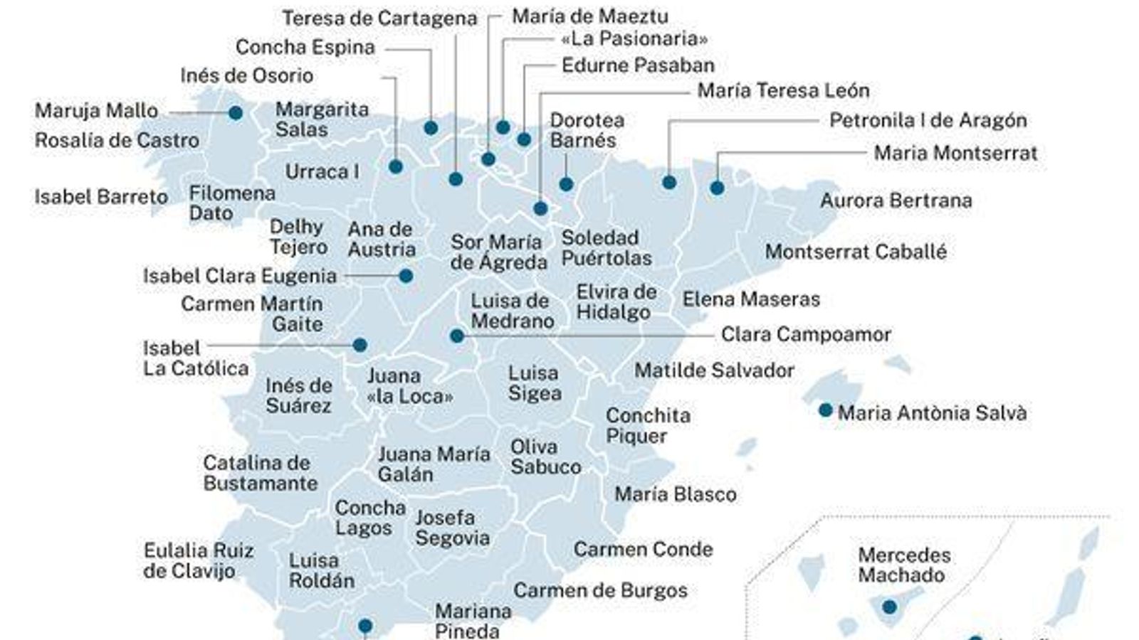 Mapa de las mujeres más importantes del país por provincias