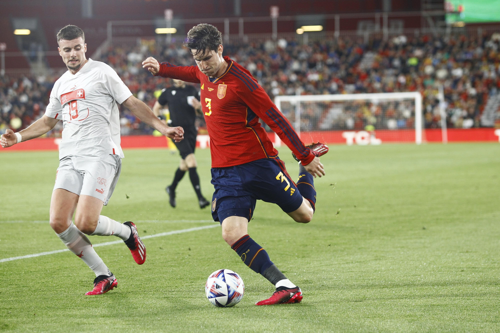 Imágenes del partido de fútbol amistoso entre las selecciones de España y Suiza Sub 21, disputado en Almería