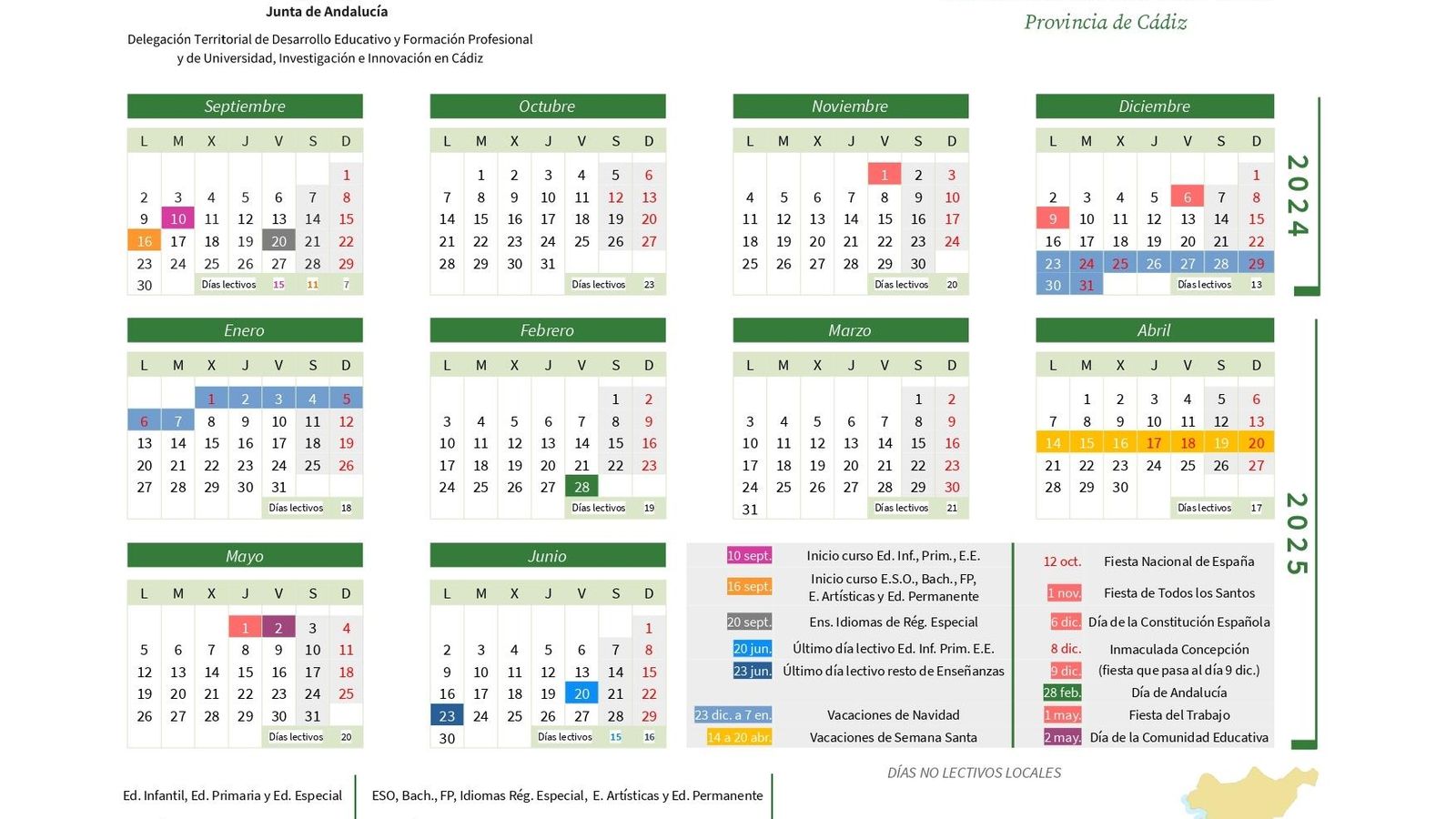 Calendario escolar del curso 24-25 en Jerez