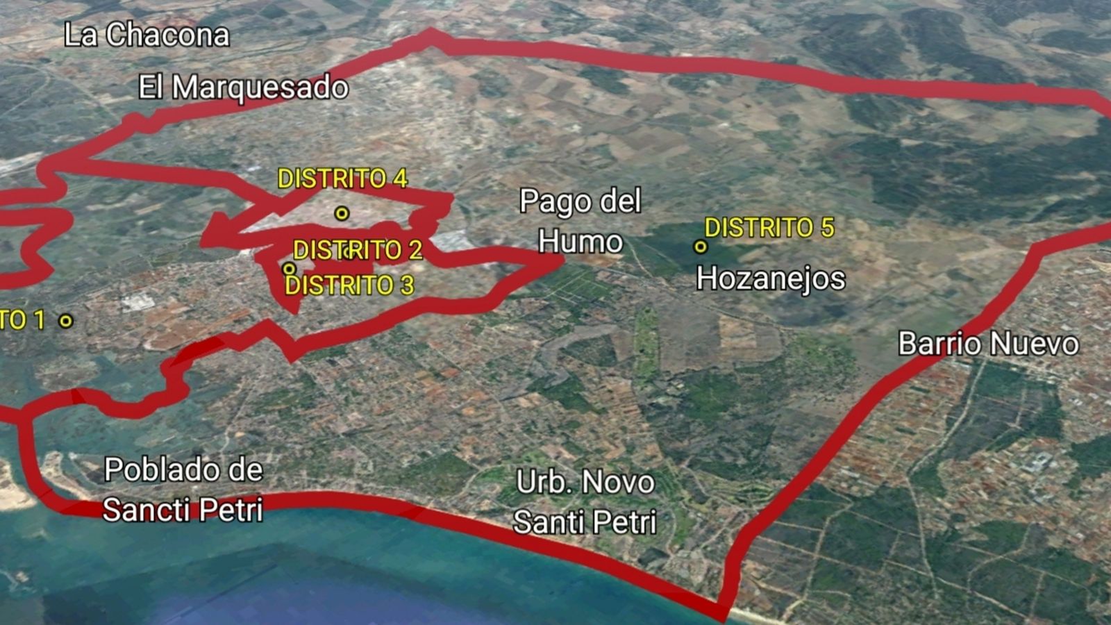 División del término municipal de Chiclana en distritos.