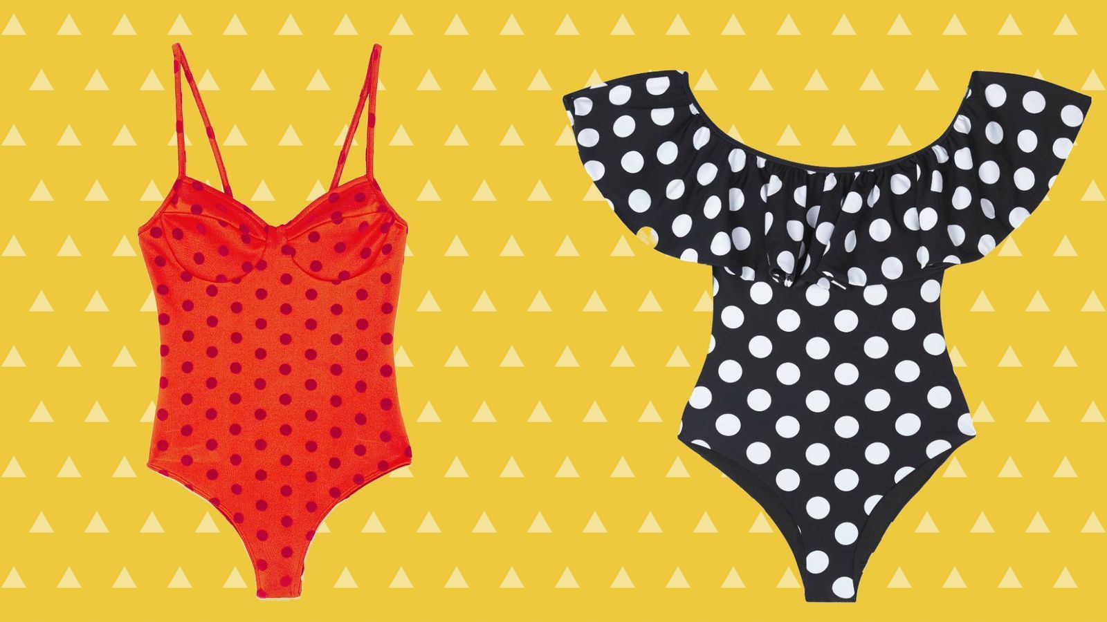 Bañador rojo lunares Zara; bañador negro lunares Uterqüe
