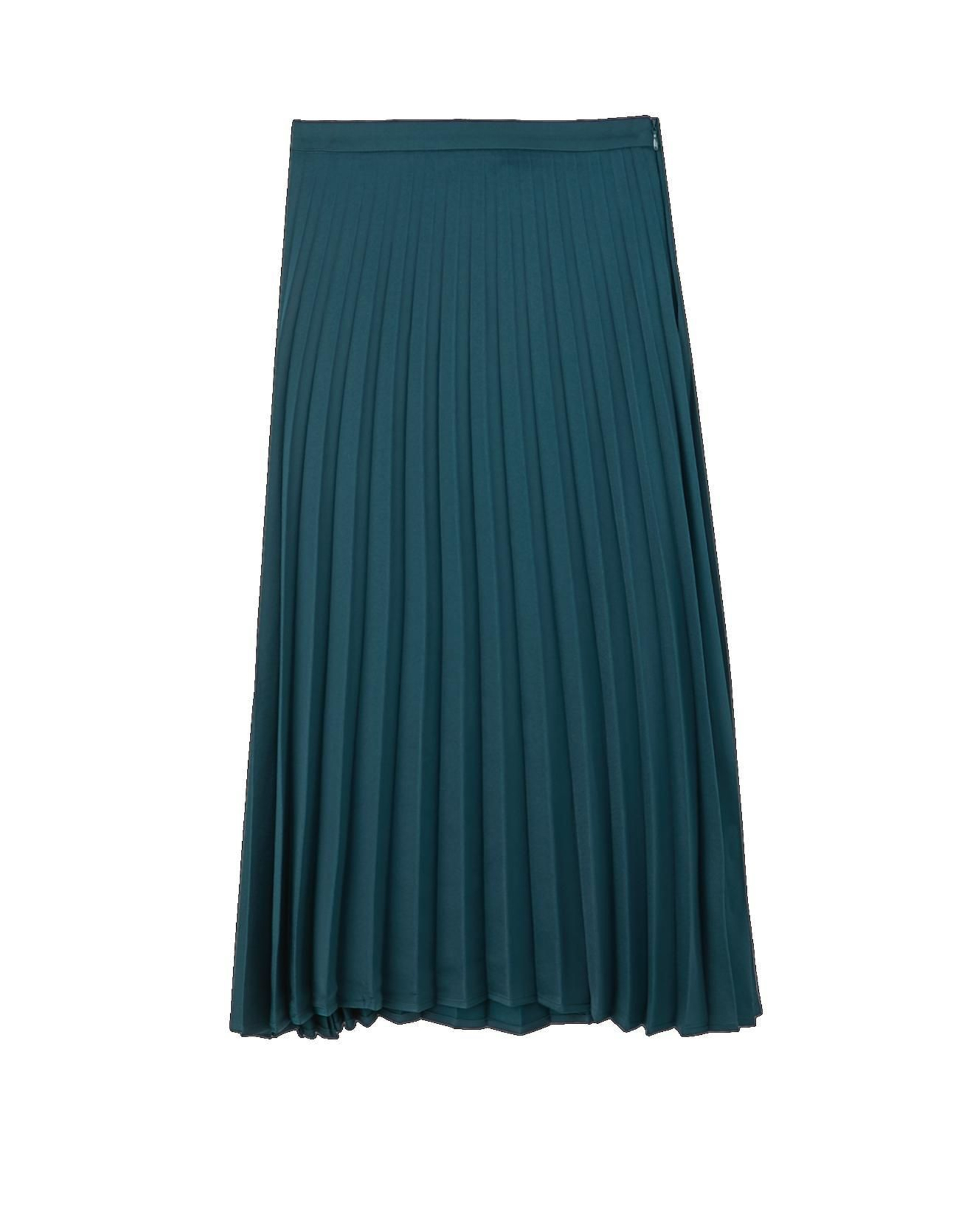 Falda midi de punto plisada, de Stradivarius.