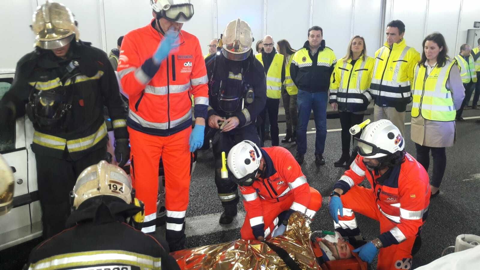 Un momento del simulacro en el túnel de los Omeyas.