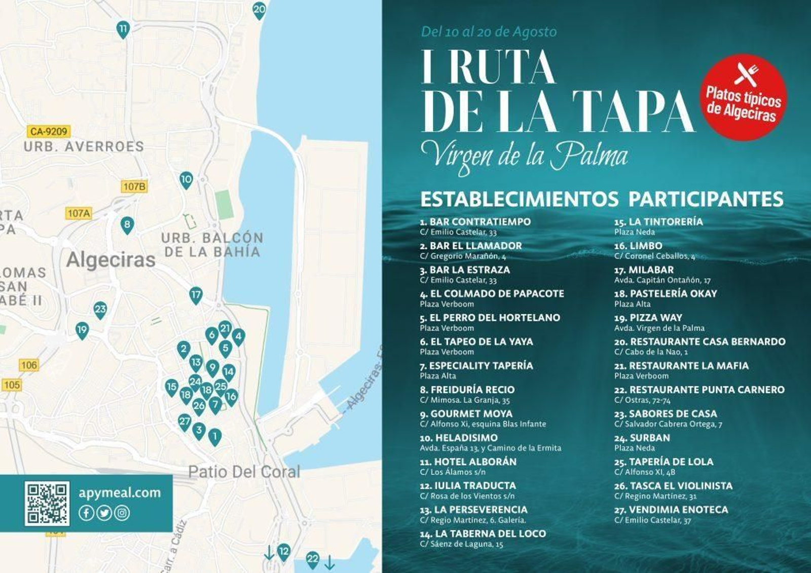 Mapa de la I Ruta de la Tapa Virgen de la Palma en Algeciras.