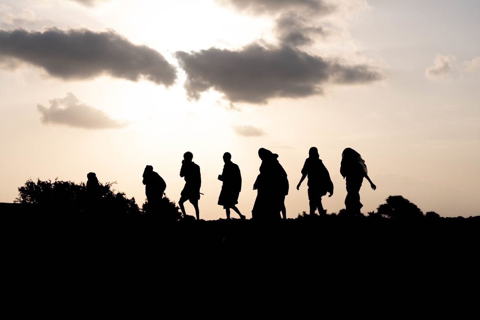 Un grupo camina por el campo.