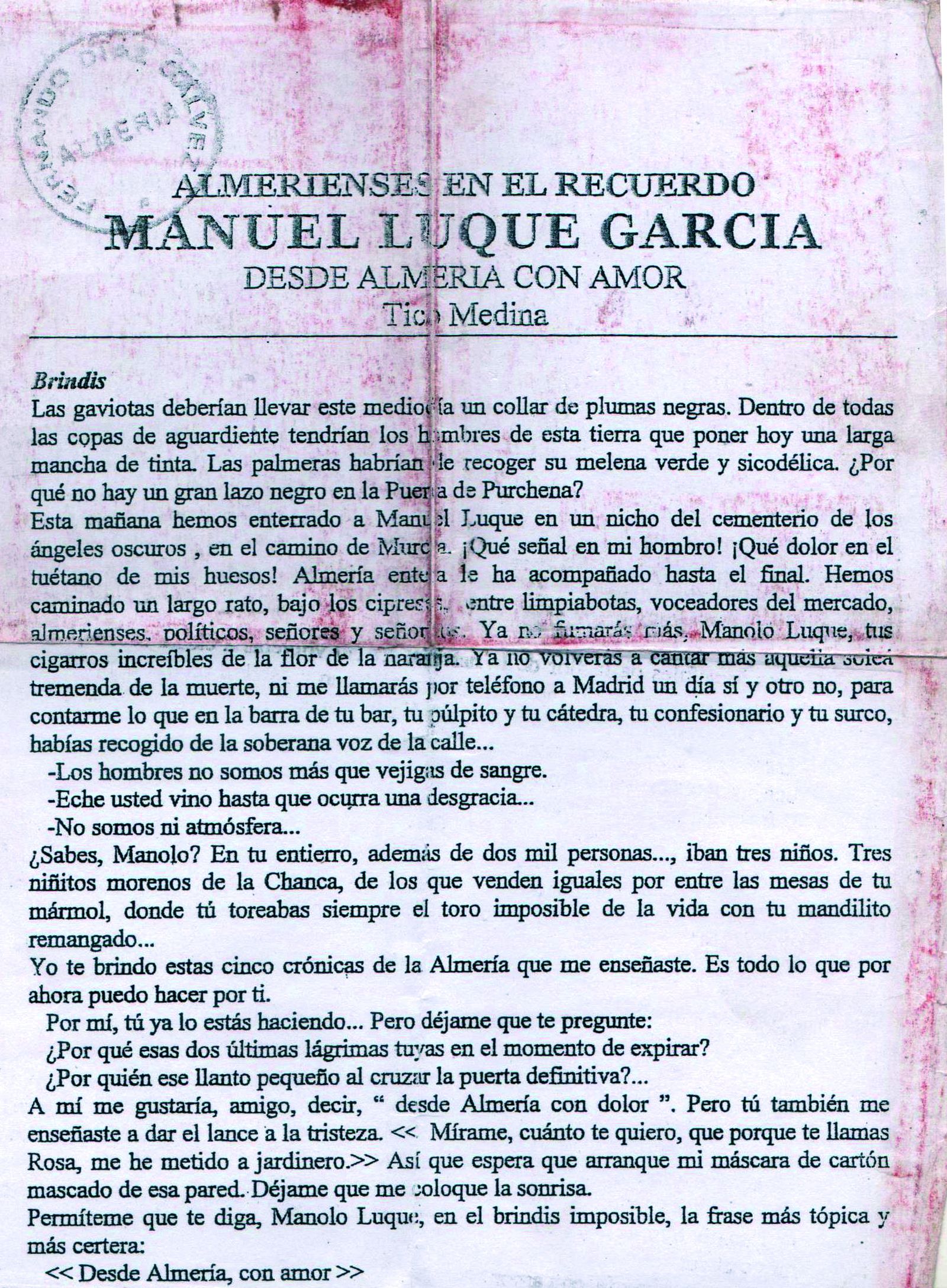 Artículo de Tico Medina a la muerte de Manolo el del Puerto Rico, 1968