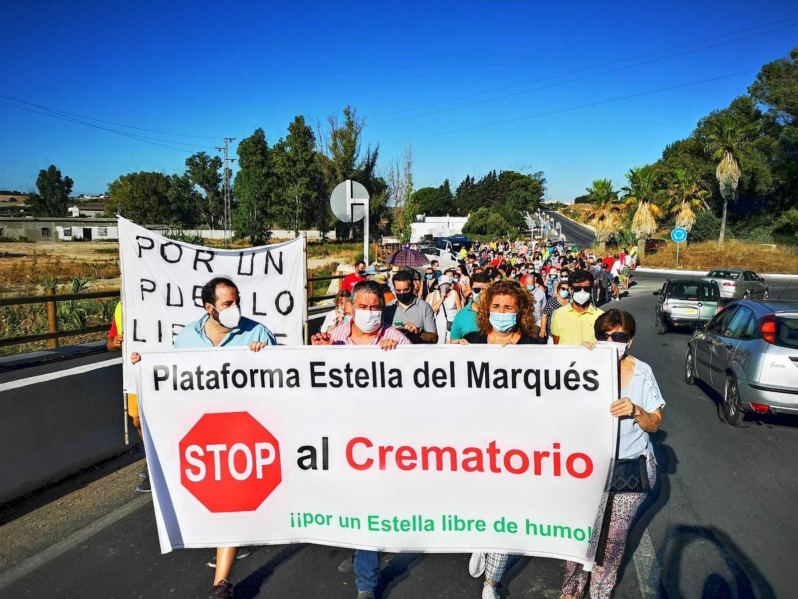 Un momento de la protesta de los vecinos de Estella este pasado domingo.