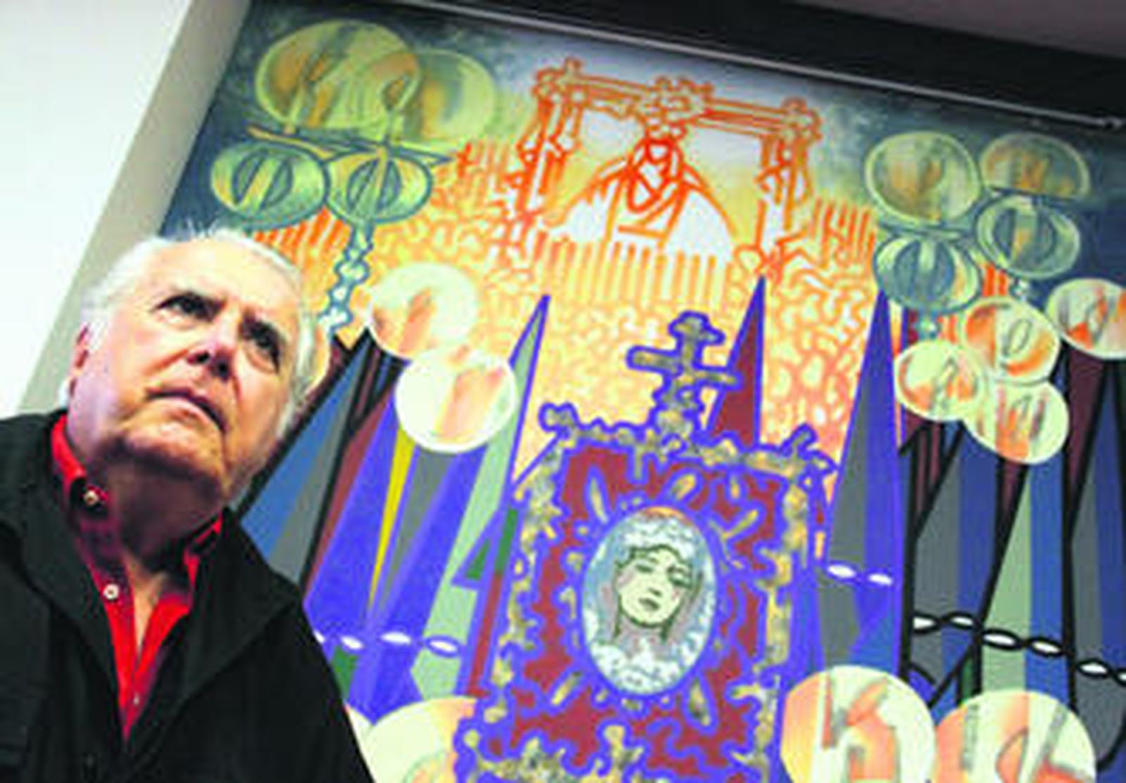 El pintor Eugenio Chicano, durante la presentación del mural.