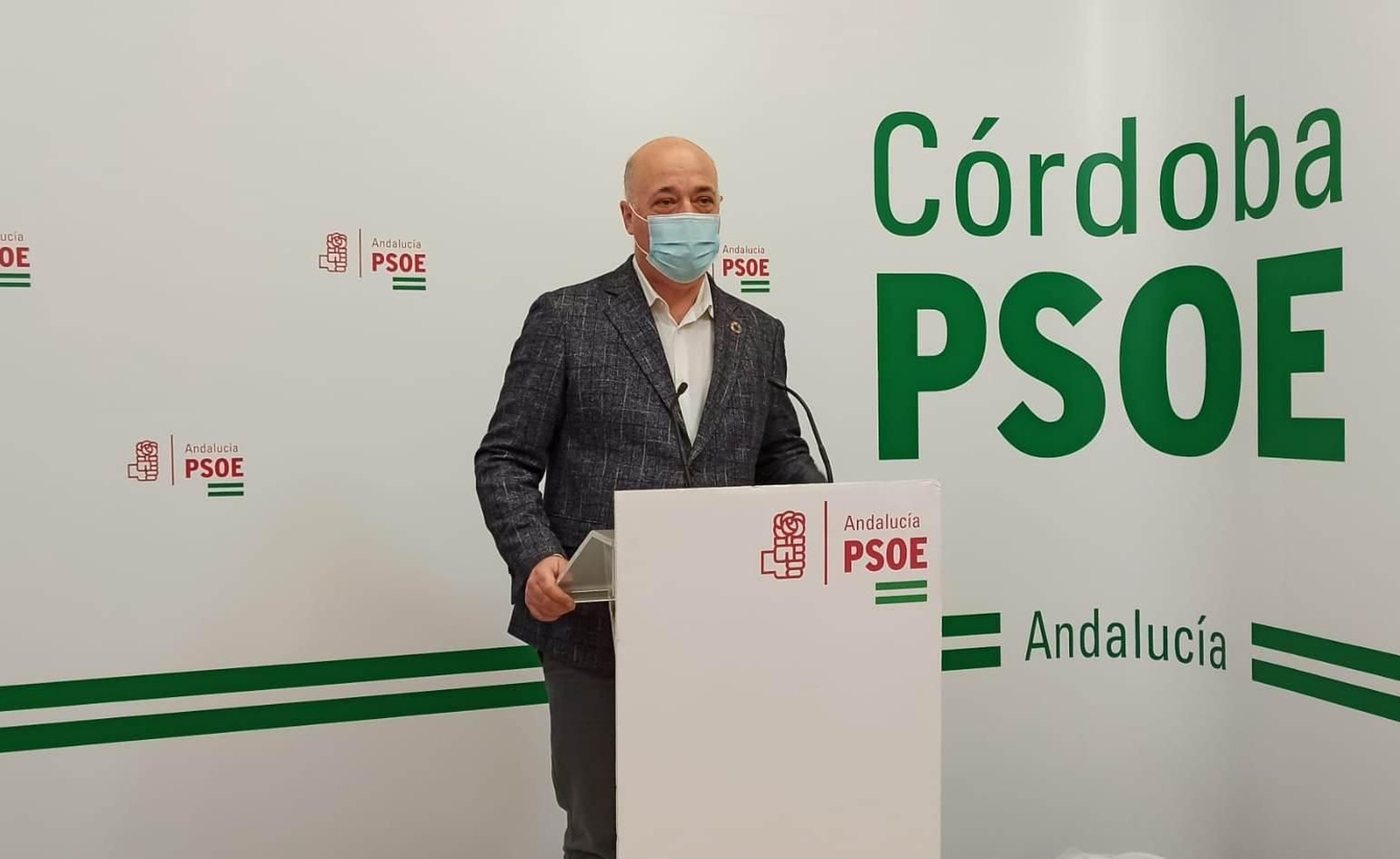 El secretario general del PSOE de Córdoba, Antonio Ruiz, durante la rueda de prensa telemática.