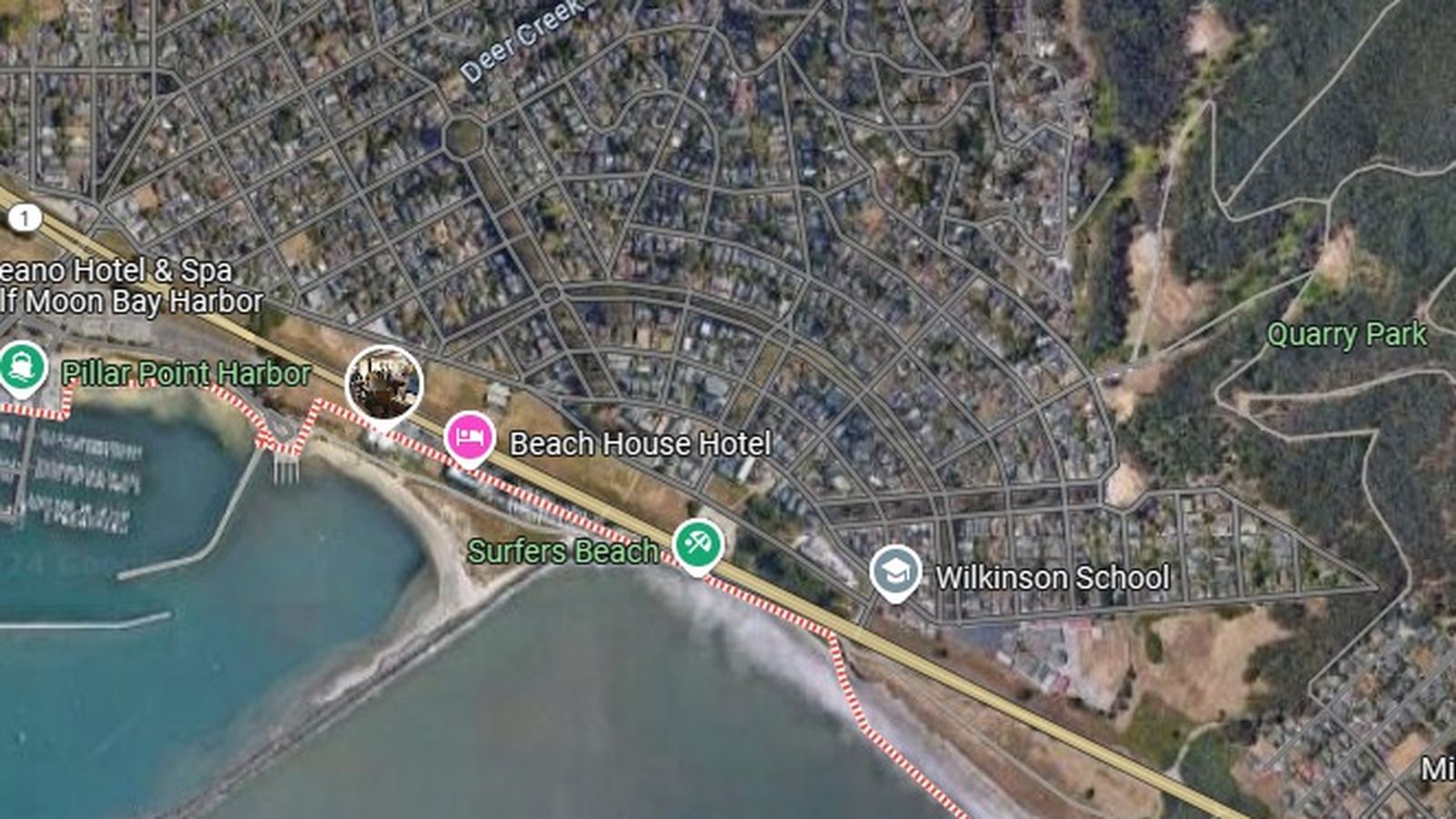 El Granada, a vista de pájaro, desde donde se aprecia su peculiaridad urbanística.