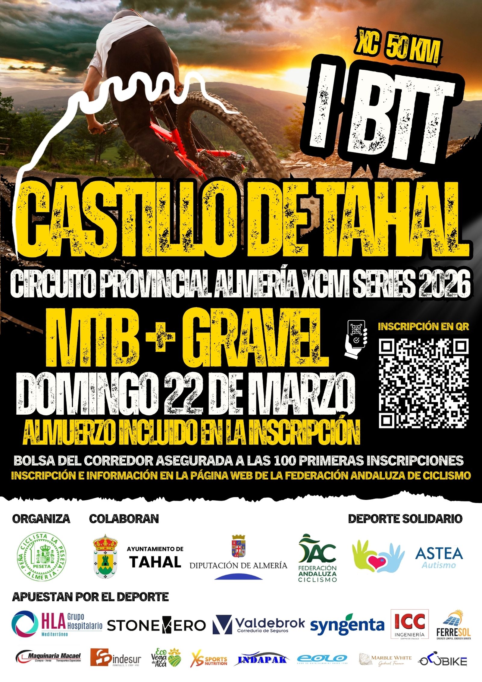 Cartel oficial del ‘I BTT Castillo de Tahal’, segundo evento puntuable del año en el circuito provincial.