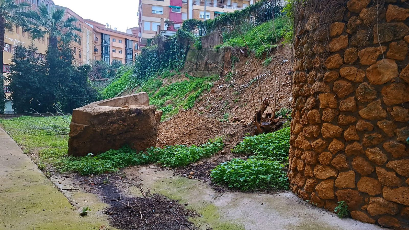 Se desprende un muro por las lluvias en Pablo Rada.