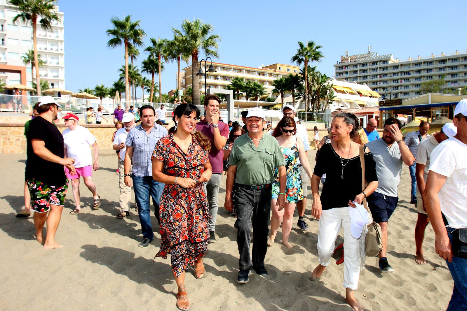 Teresa Rodríguez, a principios de agosto en un acto de Podemos en una playa de Torremolinos (Málaga).