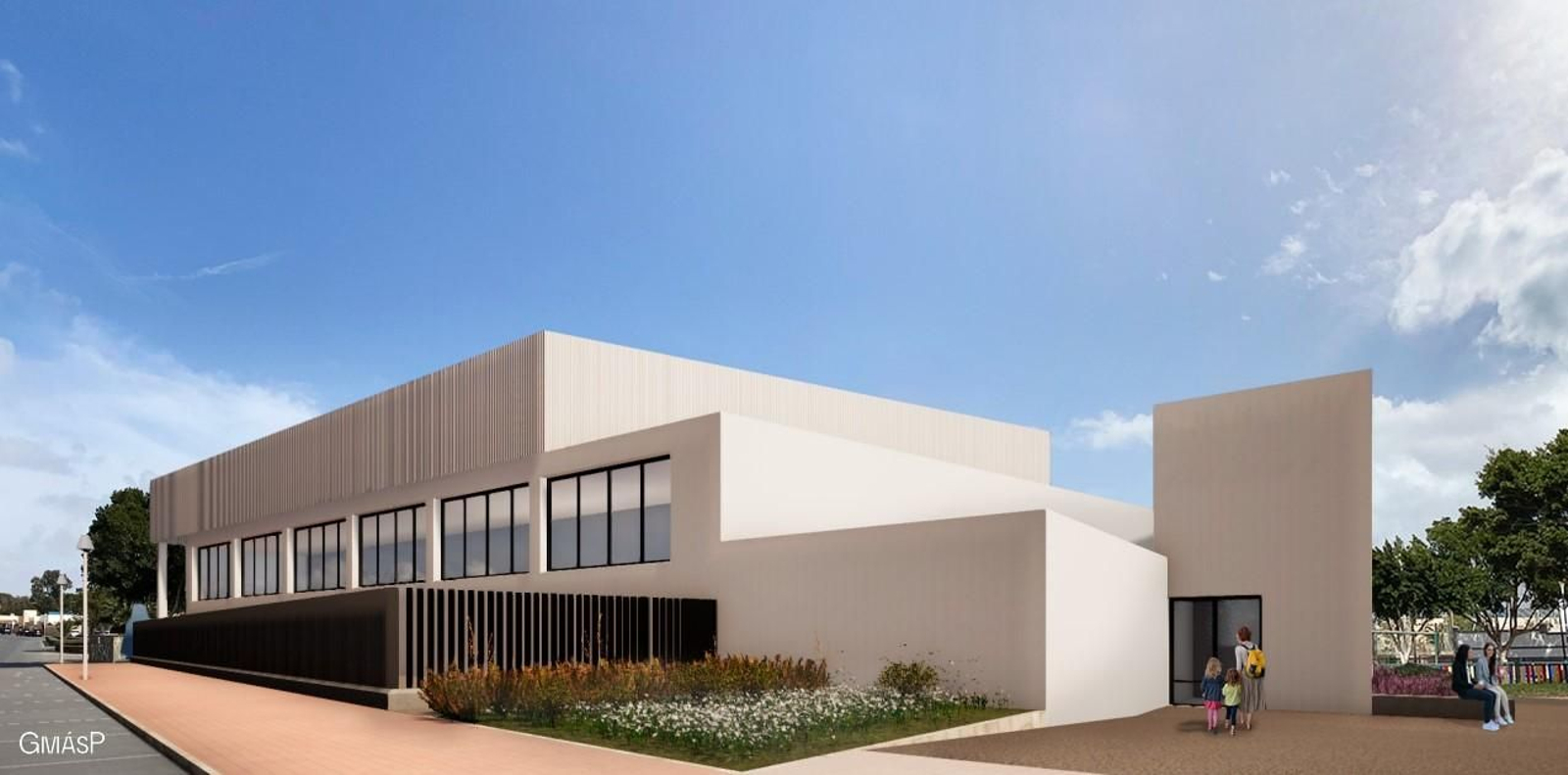 Maqueta del edificio de la piscina cubierta.