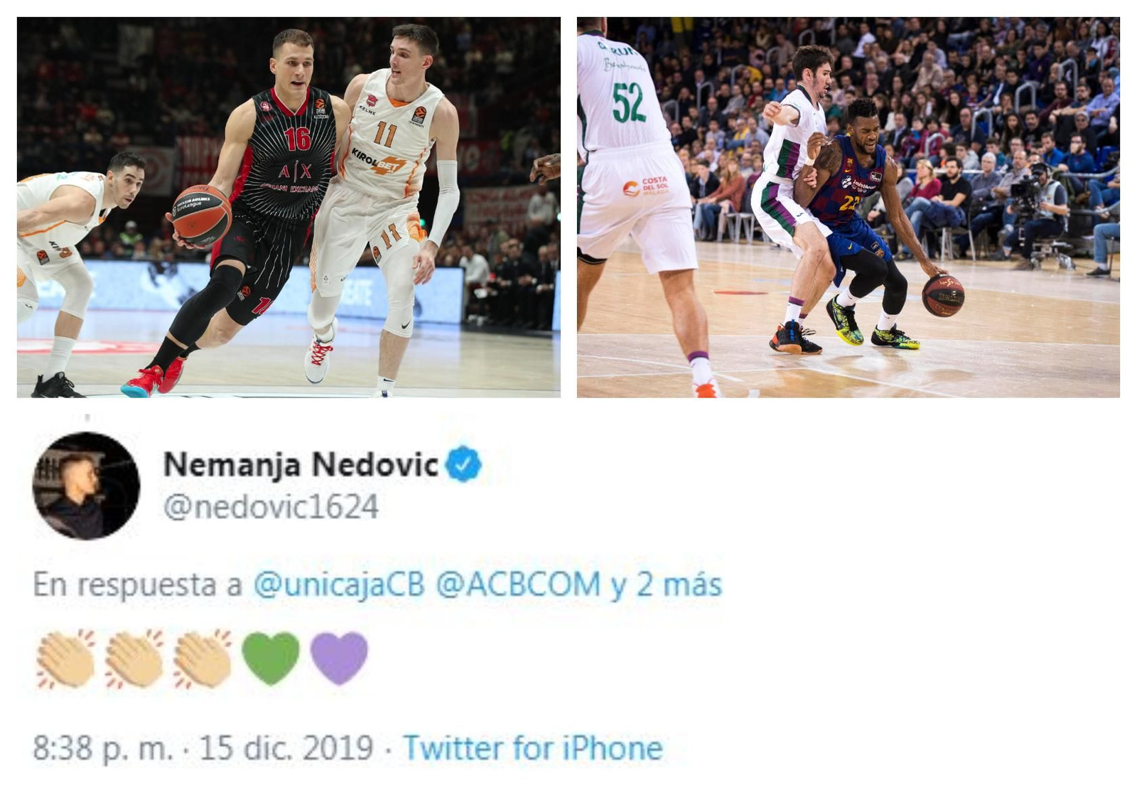 Nedovic felicita al Unicaja por su victoria en el Palau Blaugrana.
