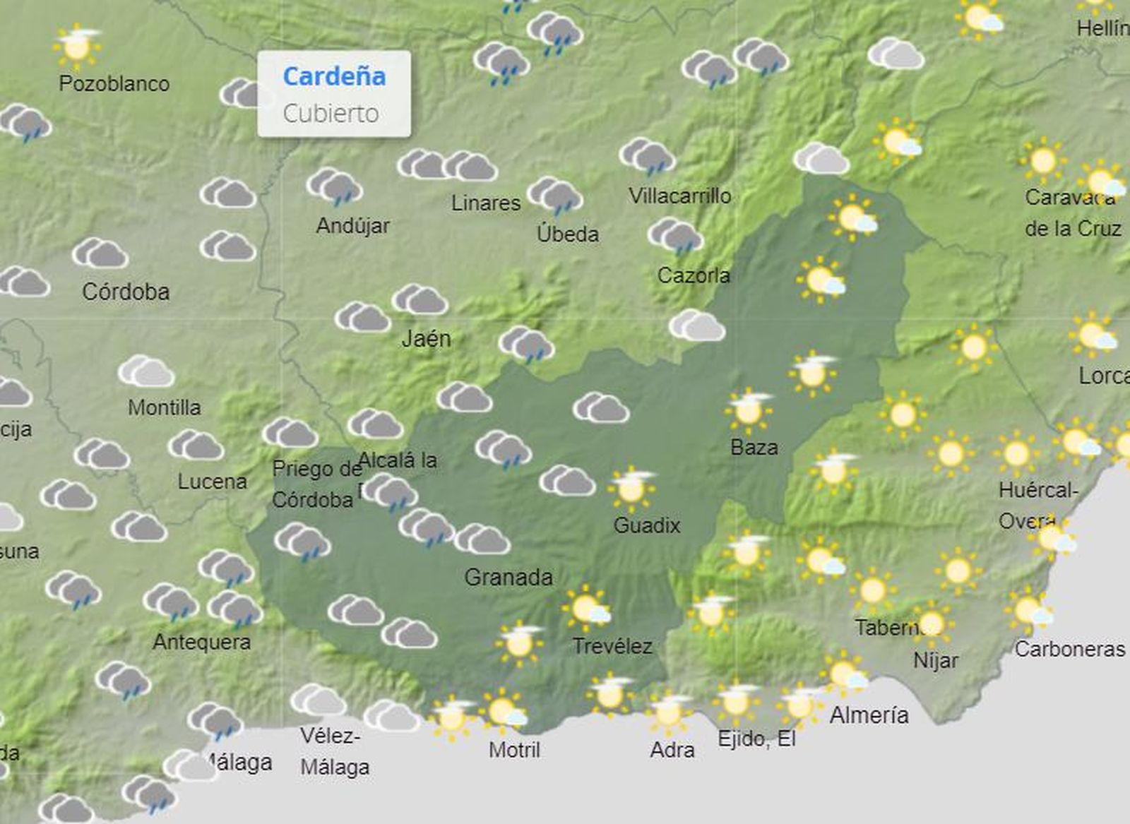 Tiempo en Granada |  Lluvias y descenso de las temperaturas en gran parte de la provincia