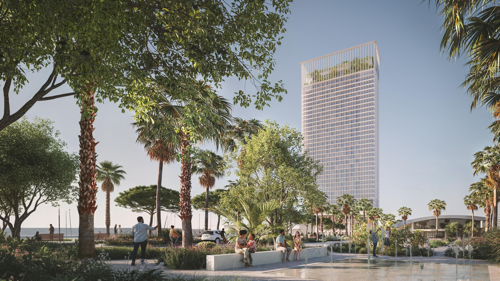Vista de la torre del puerto que propone Chipperfield desde el paseo de Levante.