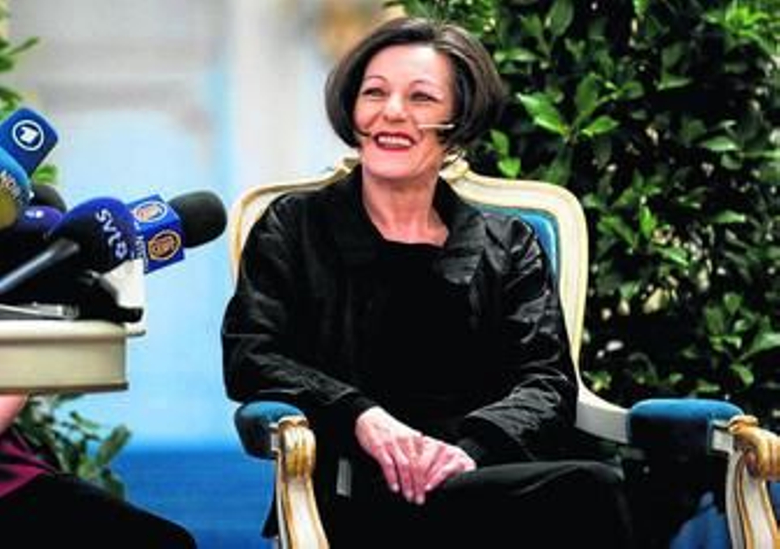 La escritora rumana, durante la rueda de prensa que ofreció en la Academia Sueca.