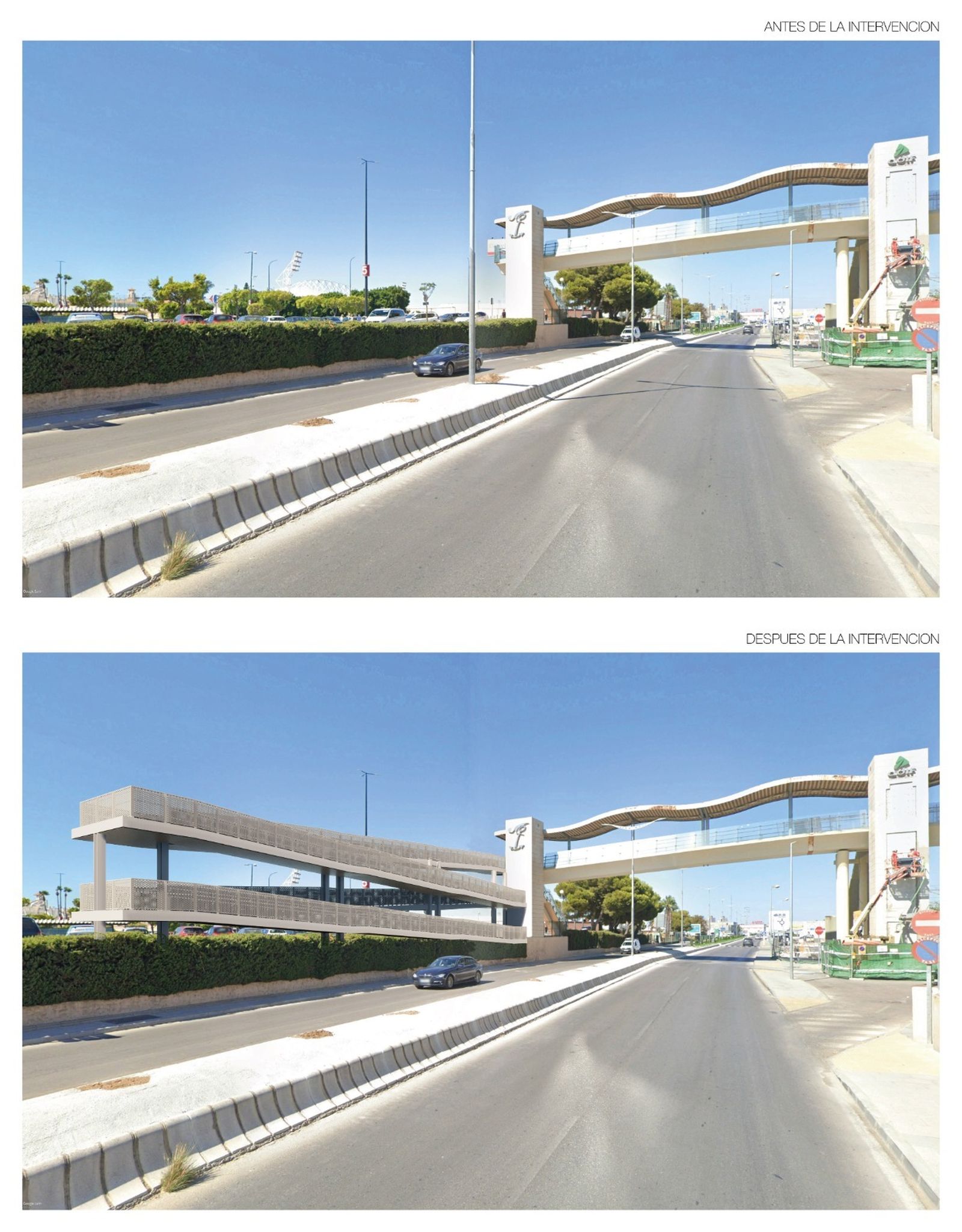 Infografía con el antes y después de la construcción de la futura rampa de Bahía Sur.