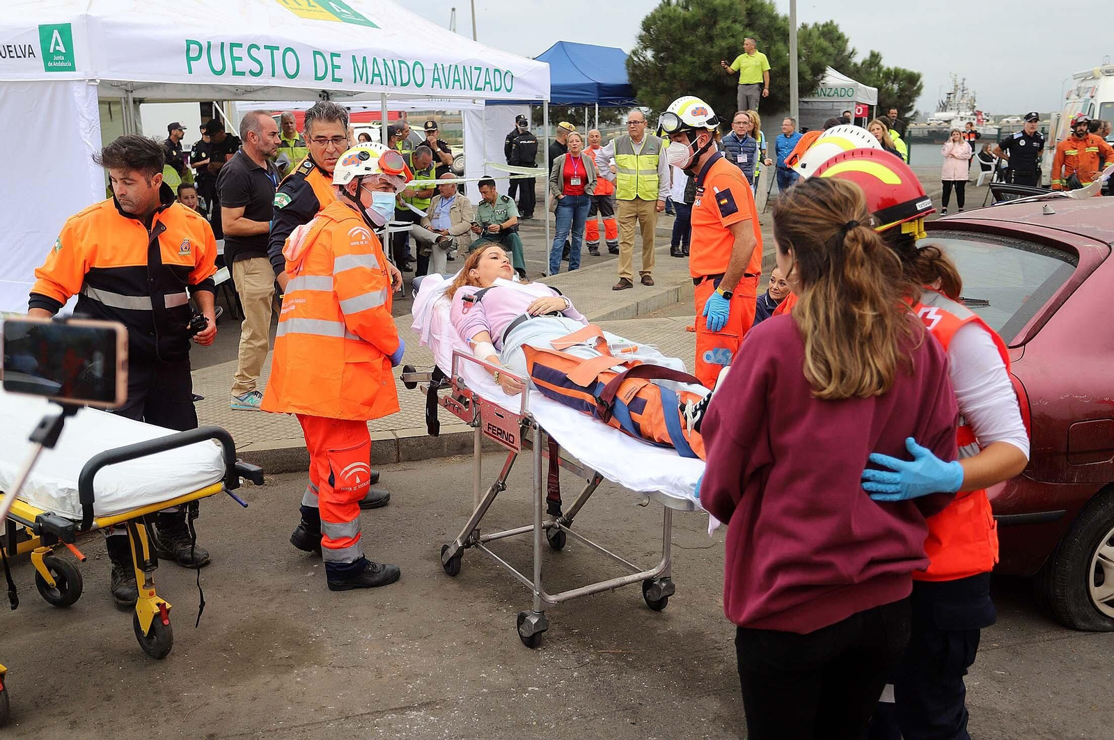 Simulacro de accidente en el Puerto de Huelva dentro del ejercicio regional RespuestA22, en imágenes