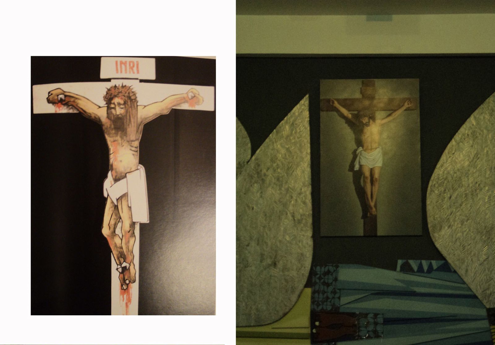 El 'Cristo' de Chicano, a la izquierda, junta a la obra por la que ha sido sustituido.