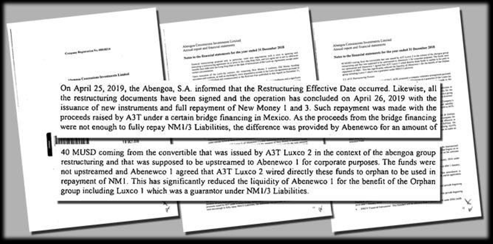 Abengoa desvió en 2019 liquidez prevista para Abenewco 1 a los acreedores