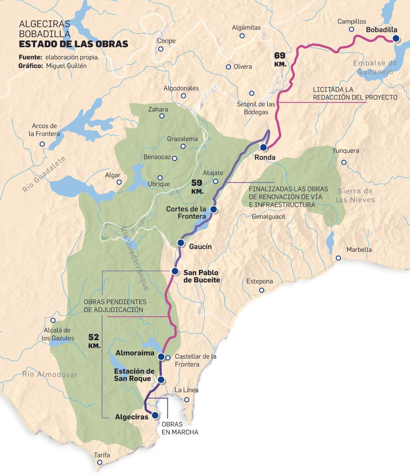 Estado de las obras de la Algeciras-Bobadilla