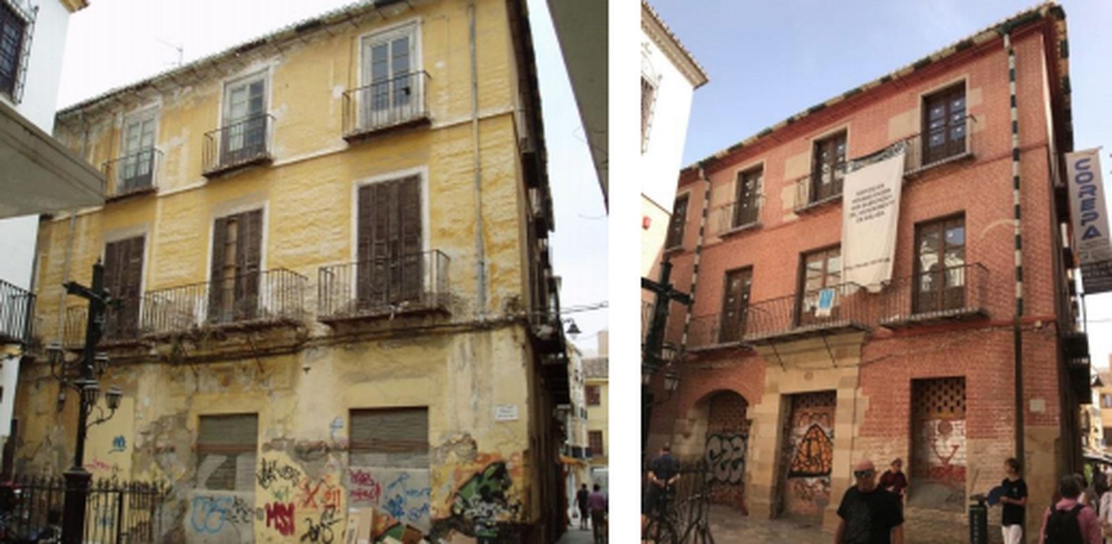Imagen de un edificio en la plaza San Juan d Dios, ya en proceso de recuperación.