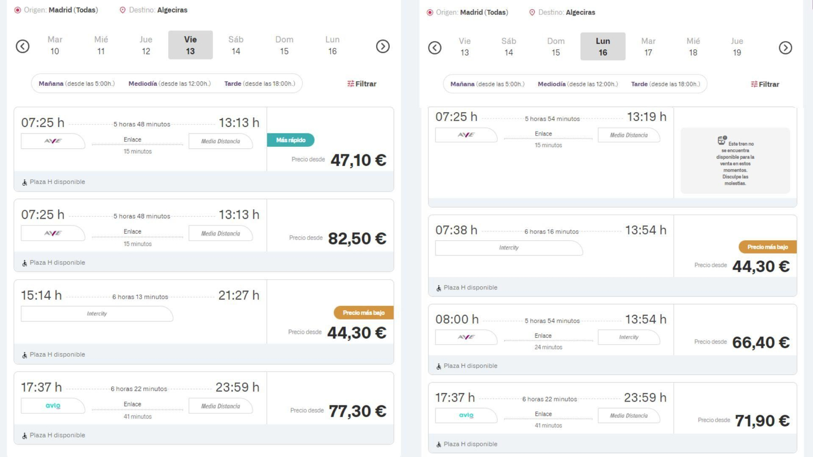 Horarios de trenes de Renfe actuales y a partir del 16 de septiembre