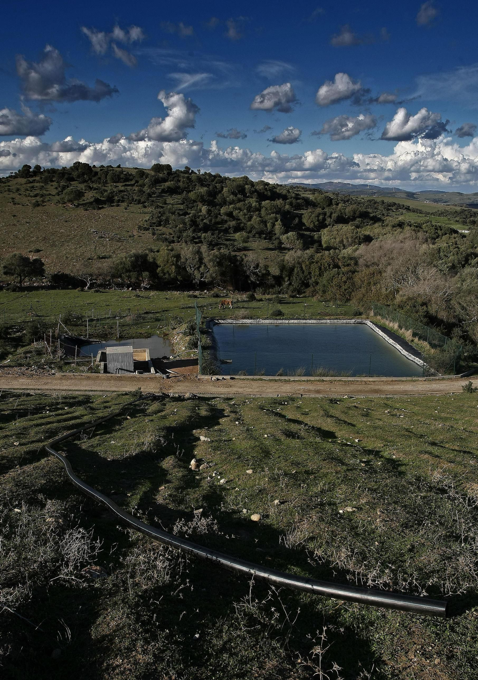 Una de las balsas del sistema de recogida de lixiviados del vertedero, ayer.