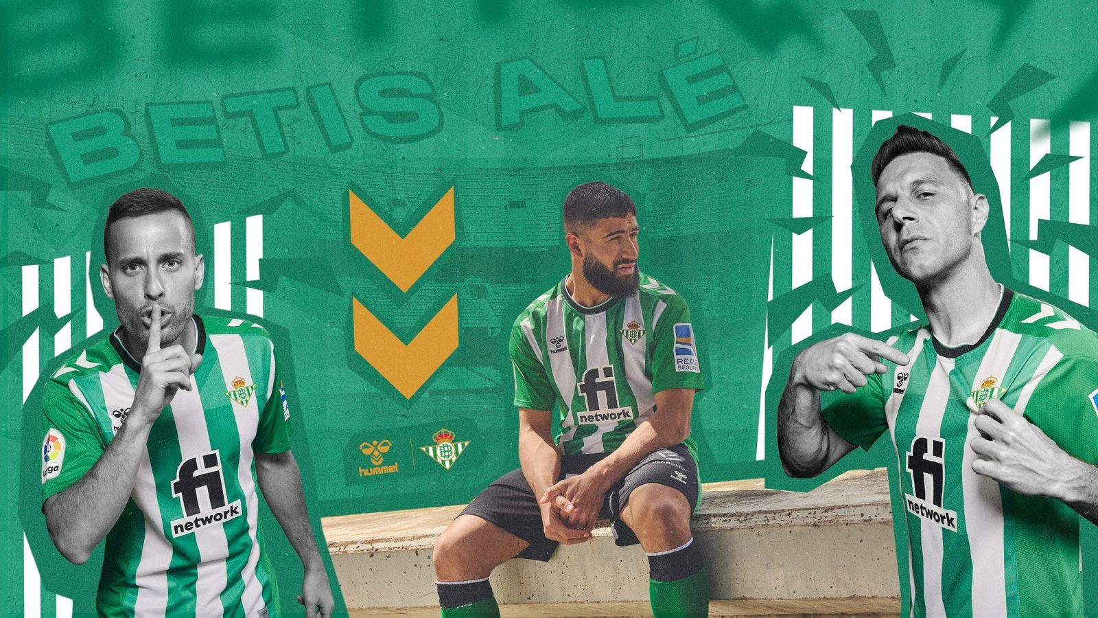 Fotomontaje del Betis para presentar la primera equipación del Betis 2022-23.