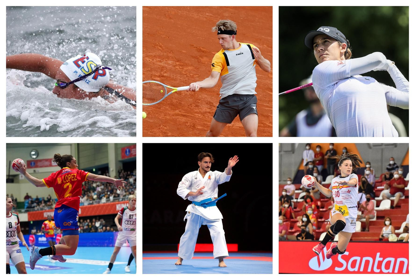 Paula Ruiz, Alejandro Davidovich, Azahara Muñoz, Marta López, Damián Quintero y Sole López, de izquierda a derecha y de arriba a abajo.