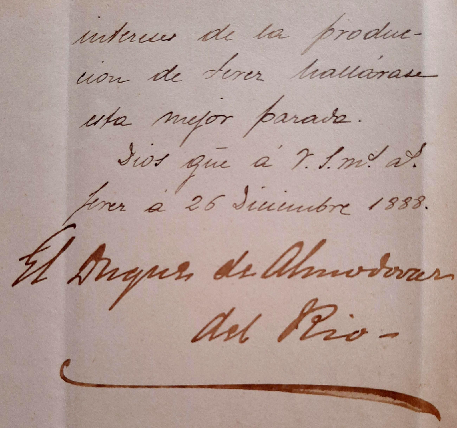 La firma del duque en su Memoria remitida al Ayuntamiento en 1888.