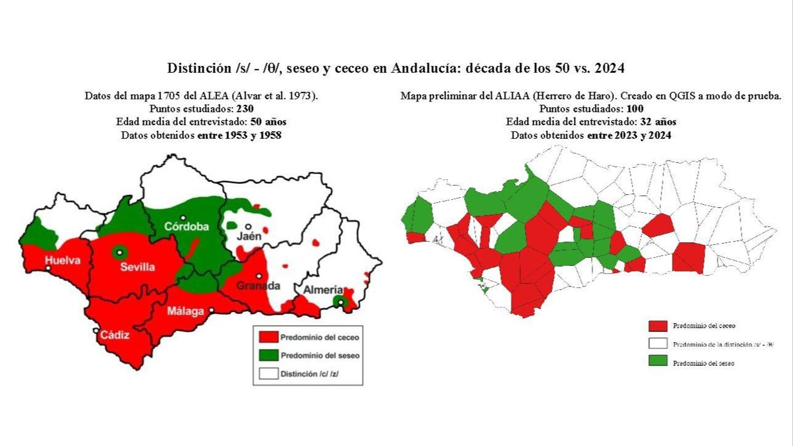 Distribución de los acentos sobre el mapa de la comunidad andaluza.
