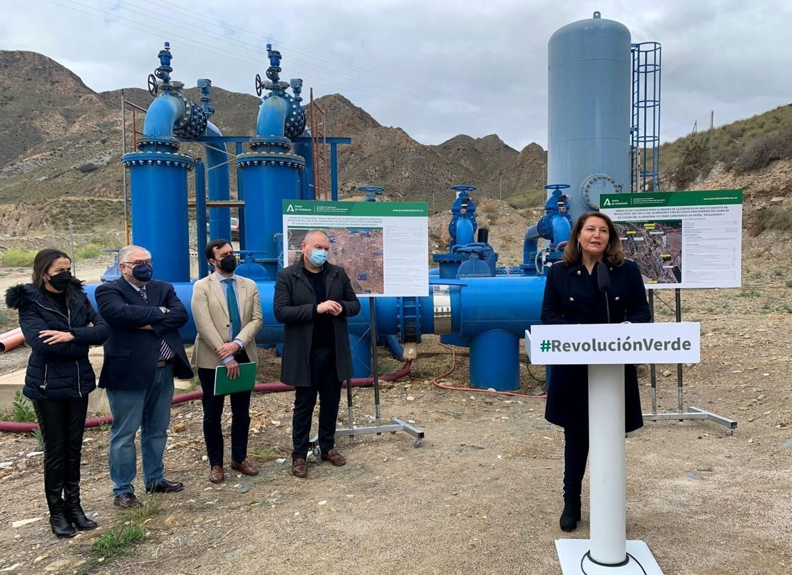 La consejera de Agricultura, Ganadería, Pesca y Desarrollo Sostenible, Carmen Crespo, en su visita a las obras de emergencia de mejora de la garantía de abastecimiento de los municipios del Valle del Almanzora