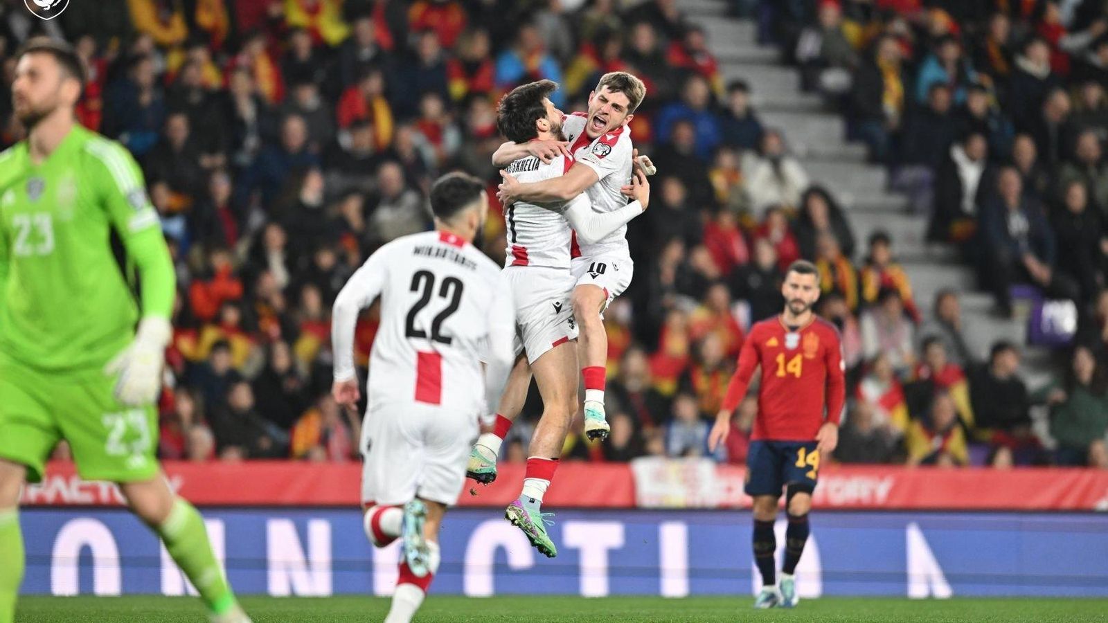 Georgia celebra el gol que le anotó a España en la fase de clasificación.