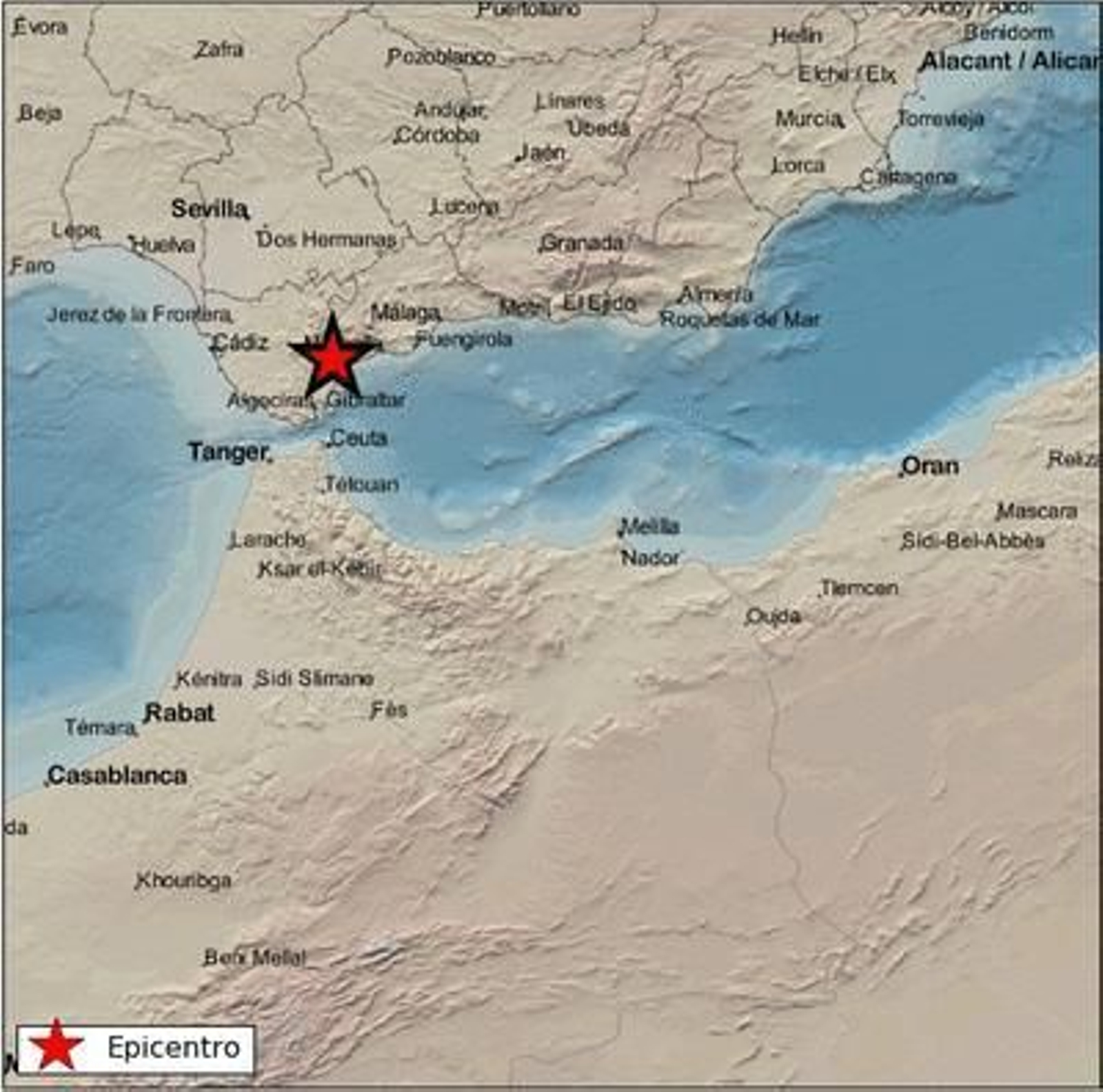 Epicentro del terremoto en Casares.